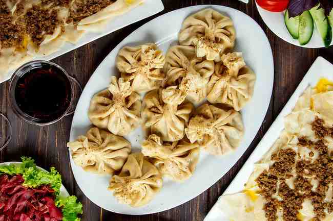 Khinkali: Georgian dumplings filled with spiced meat, 